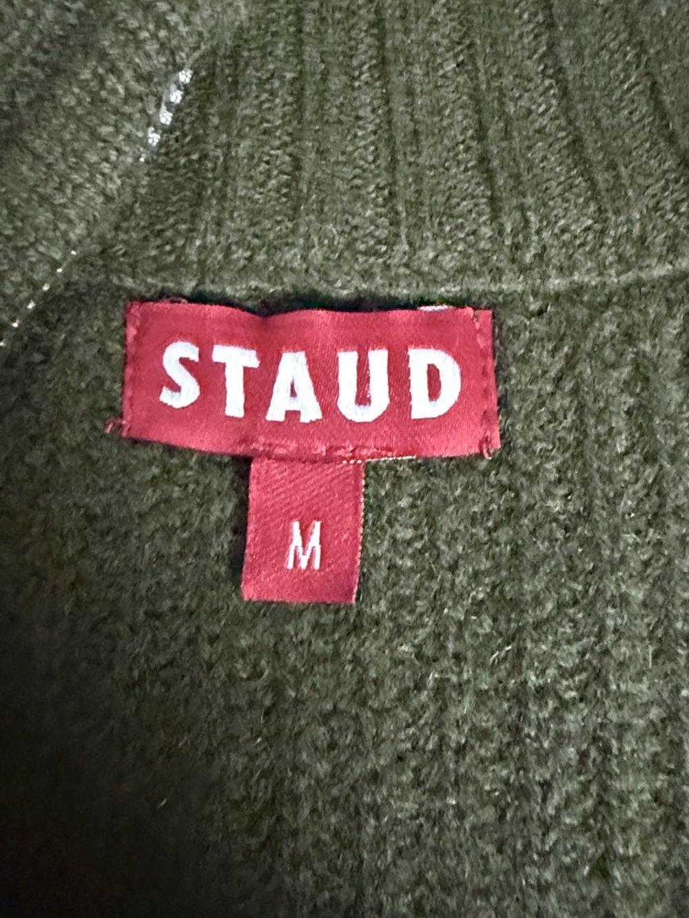 STAUD Cashmere Cropped Hampton Sweater Olive Chunky Knit Half Zip Oversized M - Picture 11 of 13